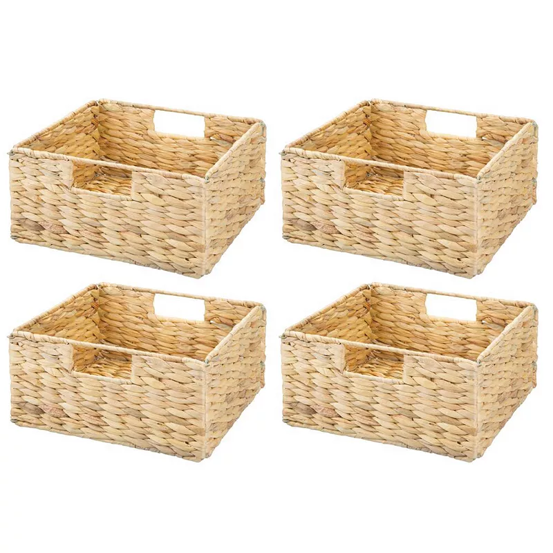 mDesign Woven Hyacinth Bin Basket Organizer with Handles - 4 Pack