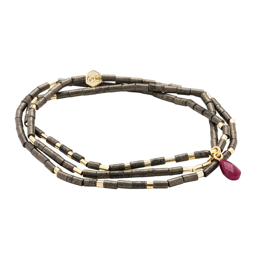 Scout Curated Wears  Teardrop Stone Wrap - Pyrite/Fuchsia/Gold - Stone of Positive Energy