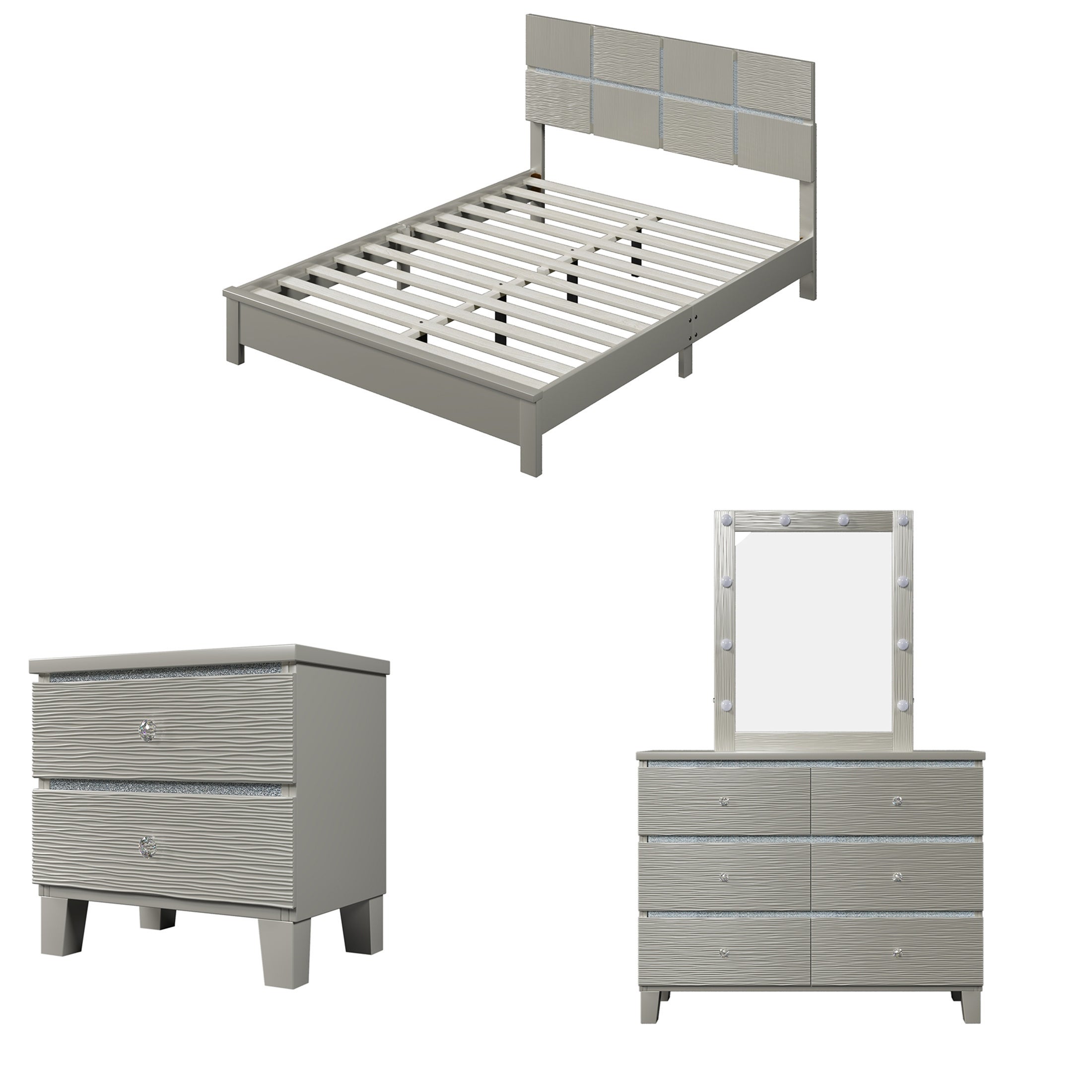 Silver Bedroom Sets 3 Piece - - 37475883