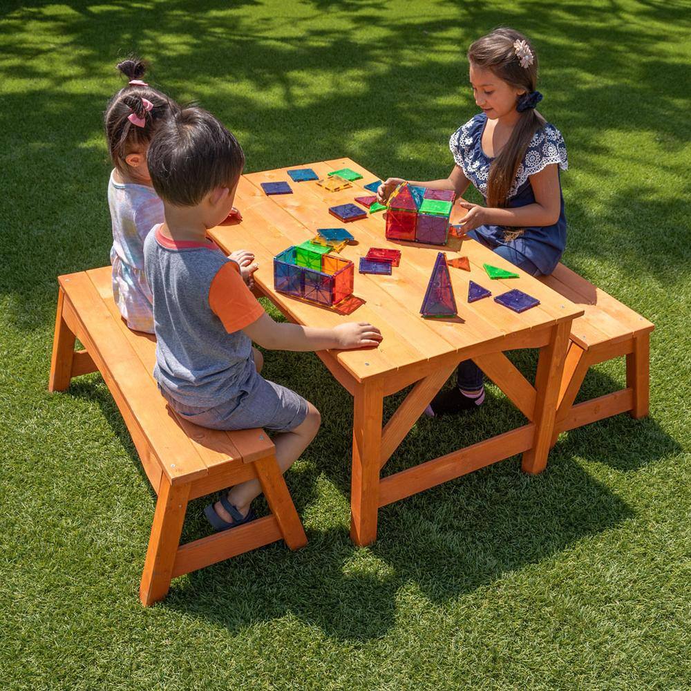 SPORTSPOWER Kids Natural Wooden Picnic Table with Separated Benches WP-771