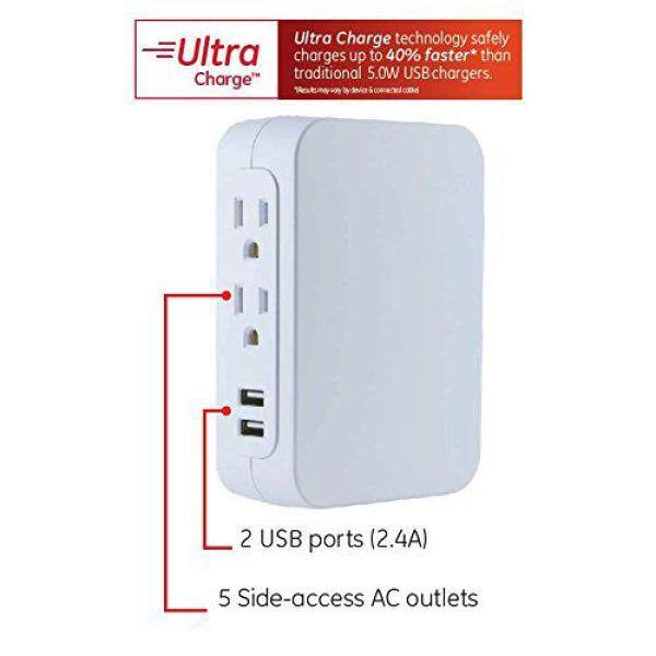 GE Side Access 5-Outlet 2 USB Pro Surge Protector Tap White 38314