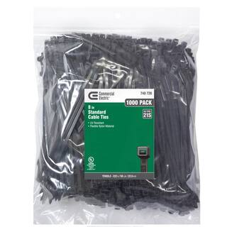 Commercial Electric 8 in. UV Cable Tie Black (1000-Pack) GT-200STB