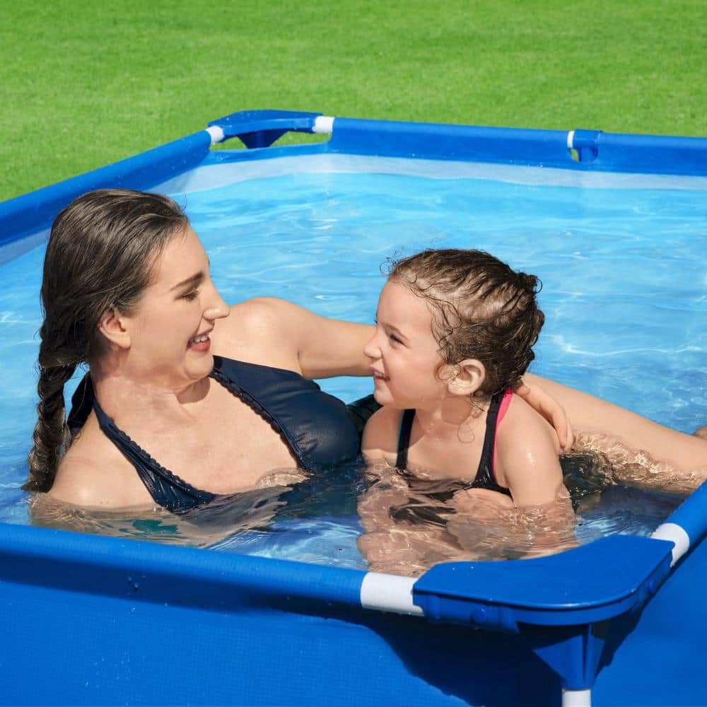 Bestway Pro 87 in. x 59 in. Rectangular 17 in. Deep Metal Frame Above Ground Pool 56545E-BW