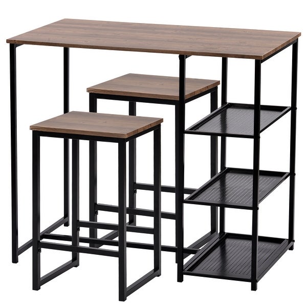 Nestfair 3-Piece Retro Pub Set with Countertop and Bar Stools