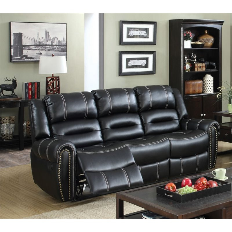 Furniture of America Stinson Faux Leather Glider Reclining Sofa in Black   Transitional   Sofas   by Homesquare  Houzz