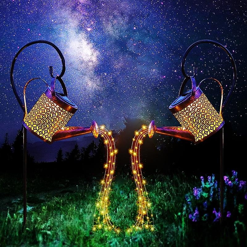 Solar Garden Hollow Out Lights Outdoor Waterproof Metal Watering Can Sprinkles Fairy Light For Patio Yard Balcony House Decor