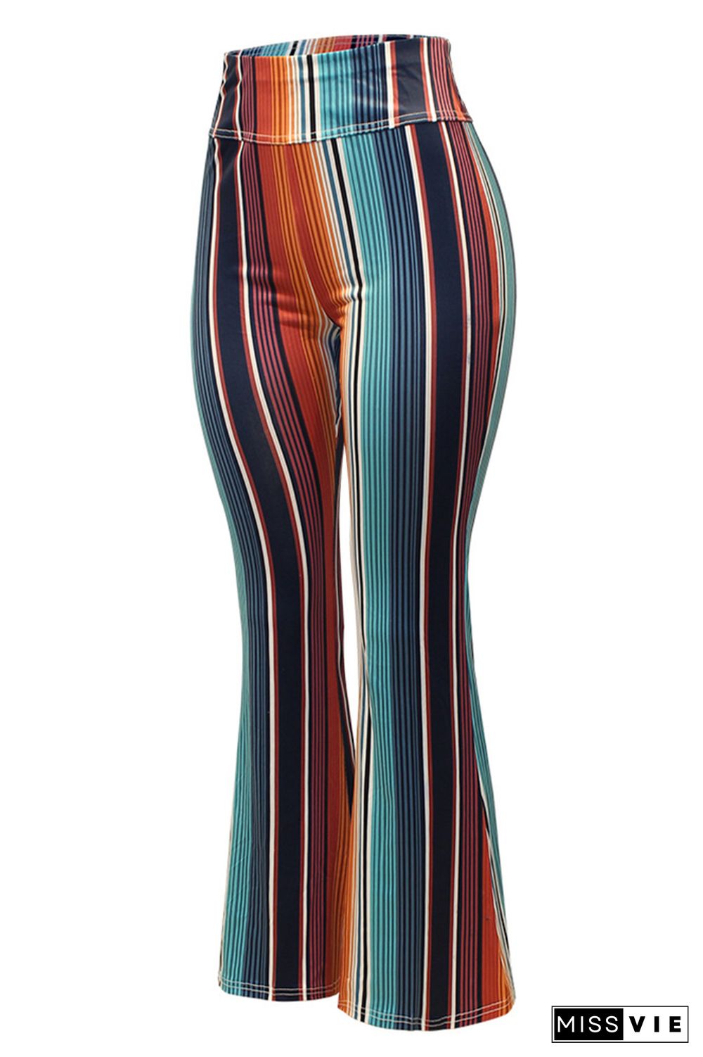 Colorful Stripe High Waist Slim Flare Pants Wholesale