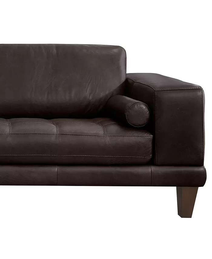 Armen Living Wynne 94 Genuine Leather with Wood Legs in Contemporary Sofa