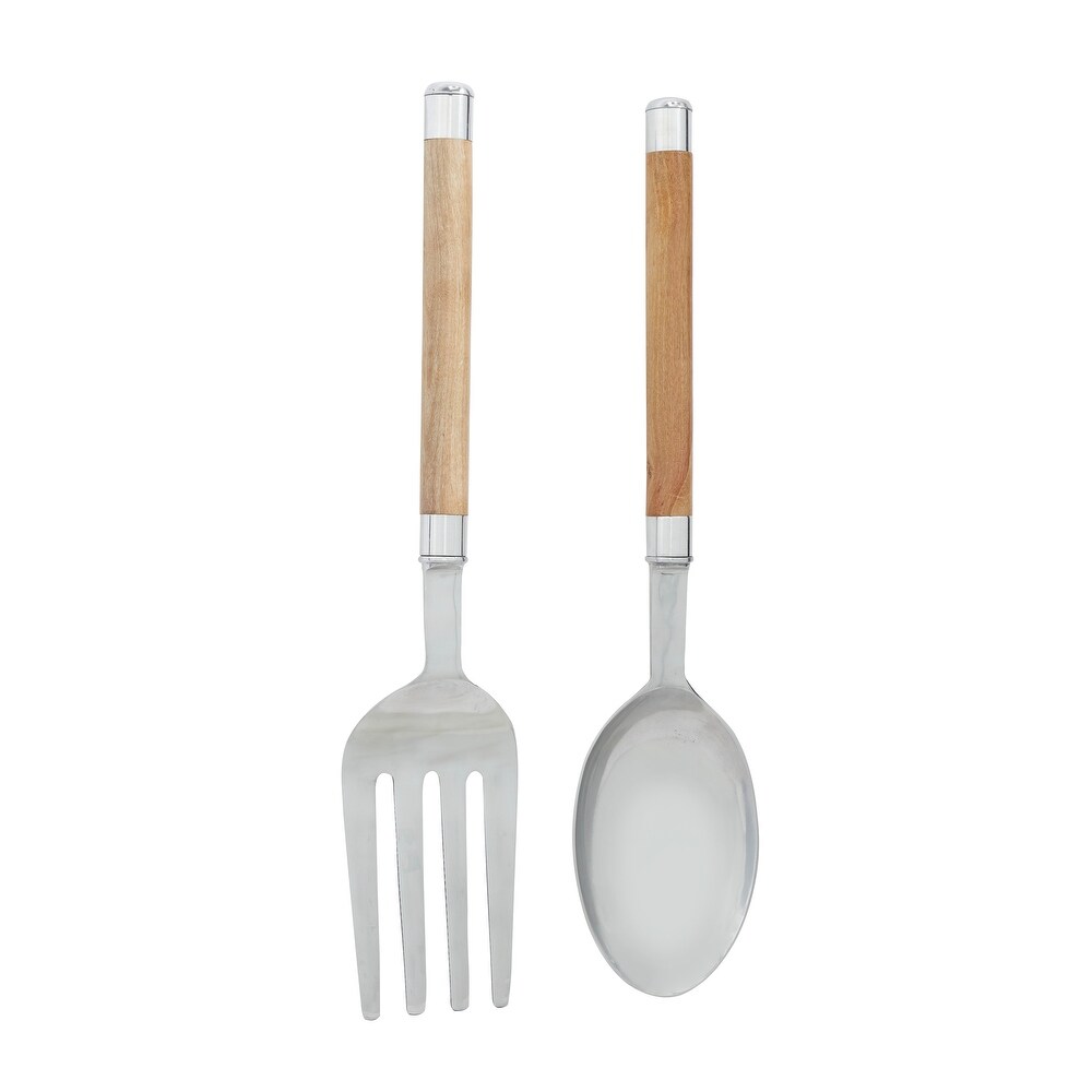 Brown Aluminum Spoon and Fork Utensils Wall Decor (Set of 2)