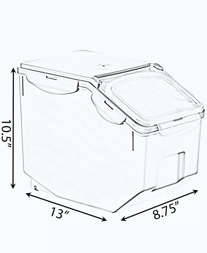 Basicwise Medium Plastic Storage Food Holder Containers with a Measuring Cup and Wheels Set of 3