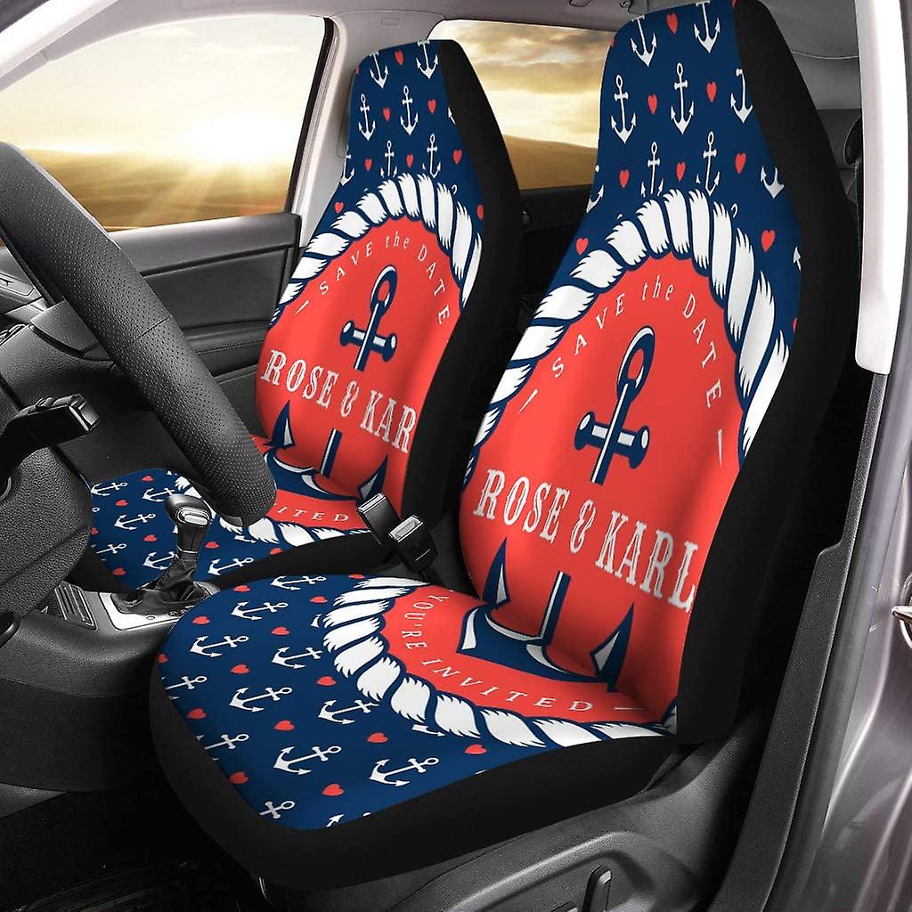 Set Of 2 Car Seat Covers Nautical Wedding Invitation Card Universal Auto Front Seats Protector Fits For Car，suv Sedan，truck