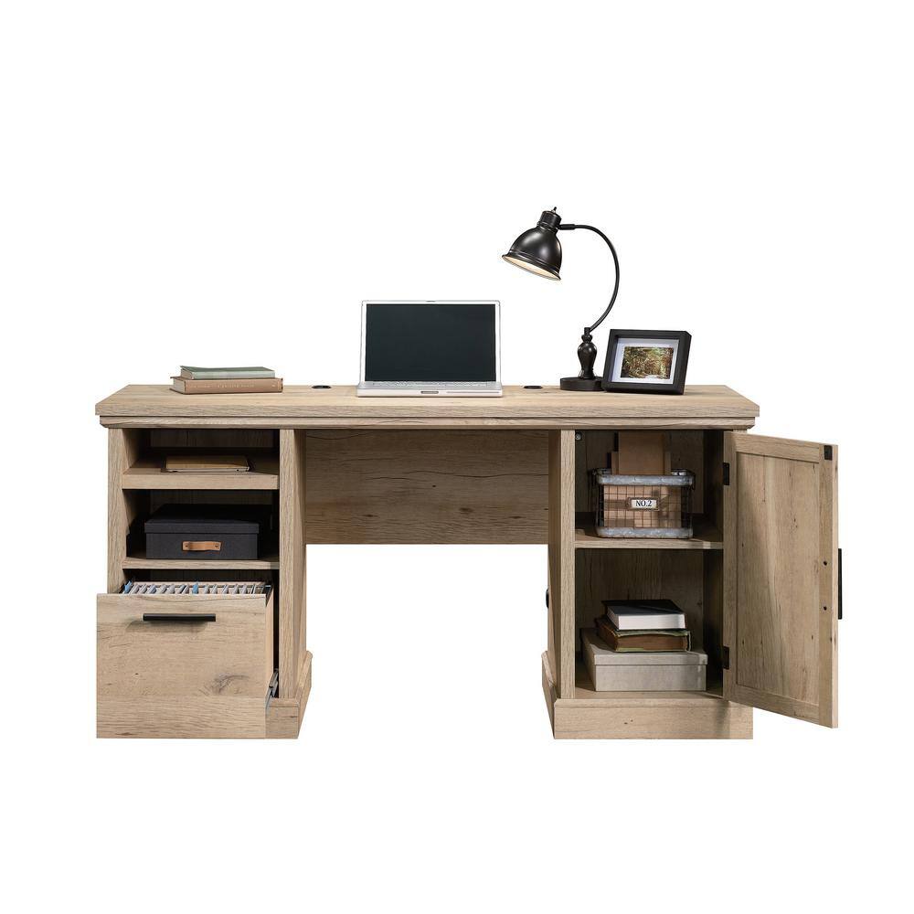 SAUDER Aspen Post 59.055 in. W Prime Oak Computer Desk with Cord Management 427030