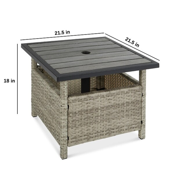 Outdoor Wicker Patio Side Table Accent Furniture w/ Umbrella Hole