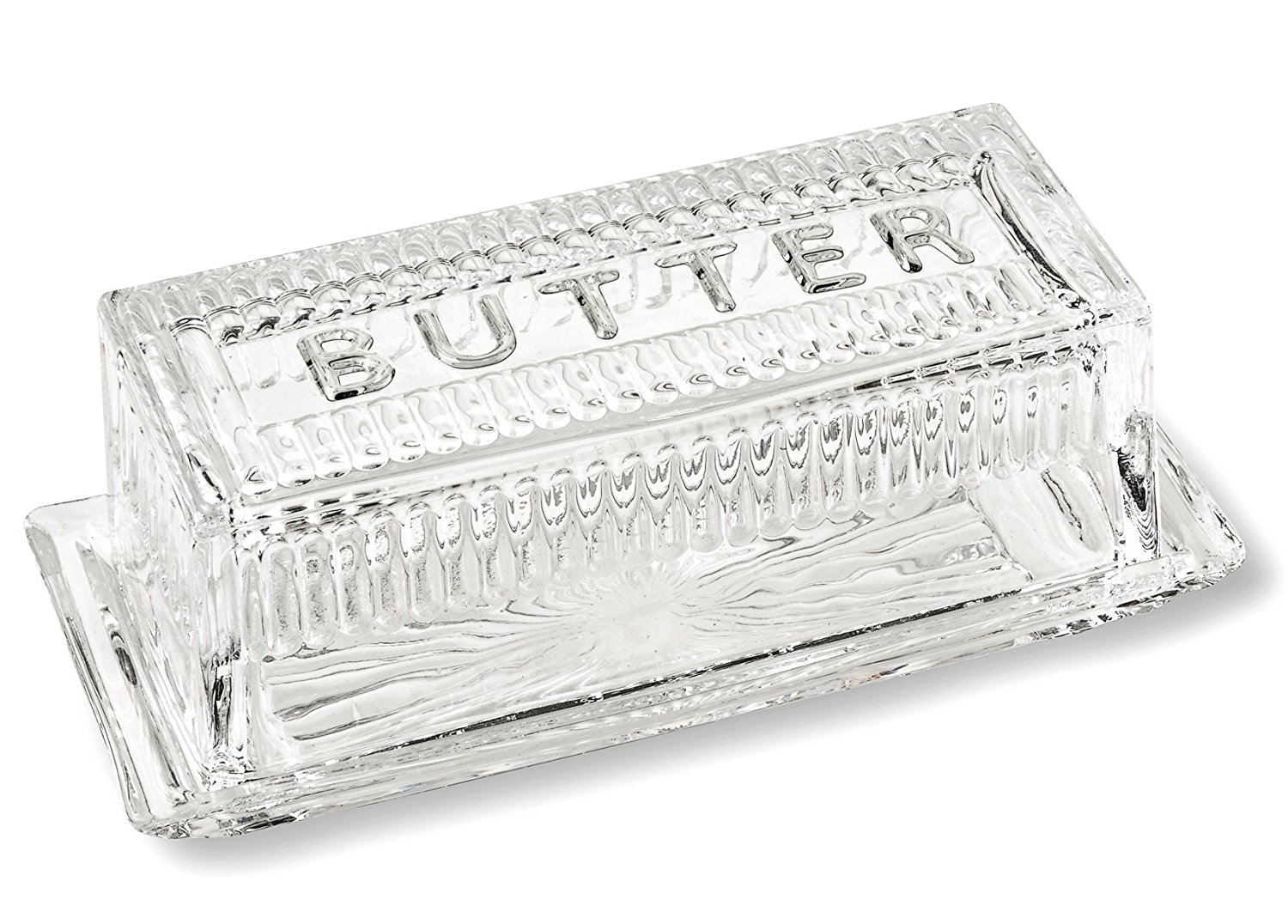 Lead-Free Crystal Covered Modern French Butter Dish with Lid