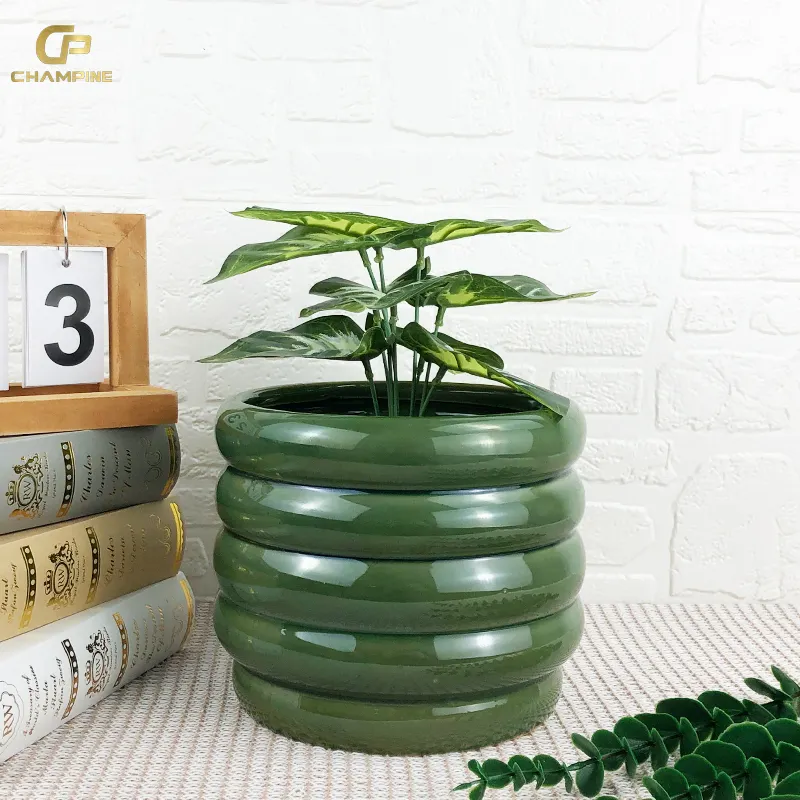 Home   Garden Dark Green Bonsai Ceramic Flower Pot with Drainage Holes Garden Supplies