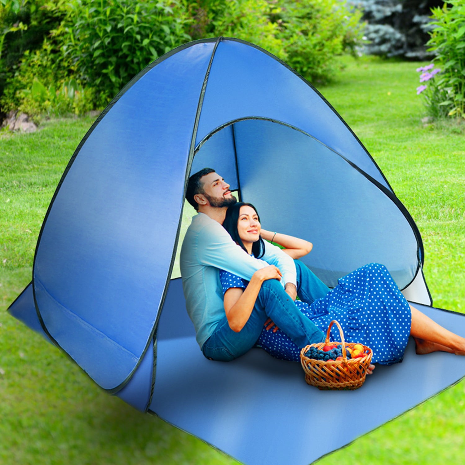 iMountek Pop Up Beach Tent Outdoor Camping Fishing Sun Shade Shelter Anti-UV Automatic Waterproof Tent Canopy 2/3 Man Camping Tent， Blue