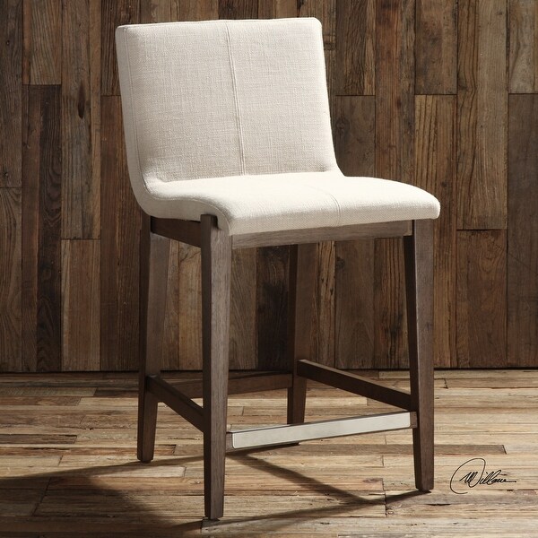 Uttermost Klemens Light Walnut and Neutral Linen Counter Stool