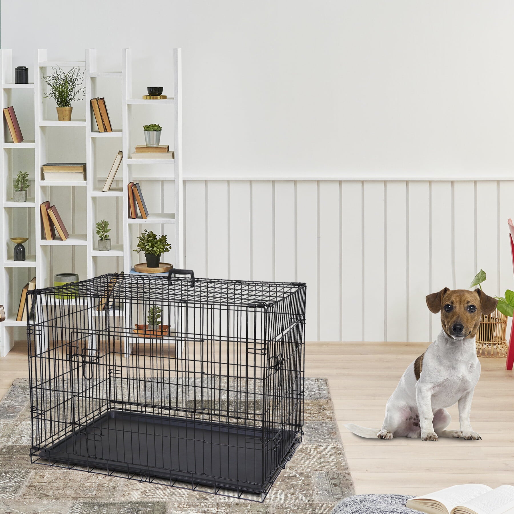 HomGarden 36’’ Foldable Dog Crate Kennel Double Door Steel Dog Cage， Black