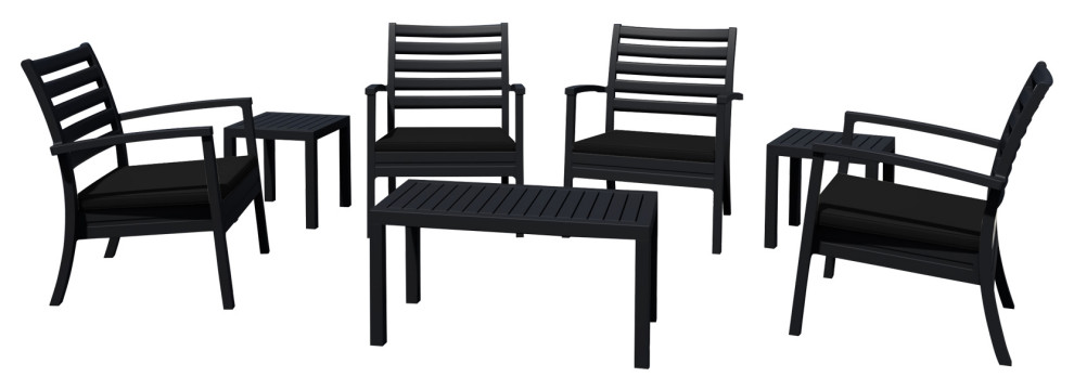 7 Piece Artemis XL Club Seating Set Black With Acrylic Fabric Black Cushions   Transitional   Outdoor Lounge Sets   by Homesquare  Houzz