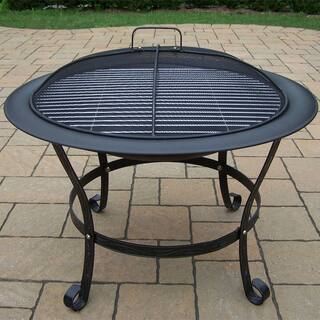 30 in. Round Fire Pit with Grill and Spark Guard Screen Lid HD8034-BK