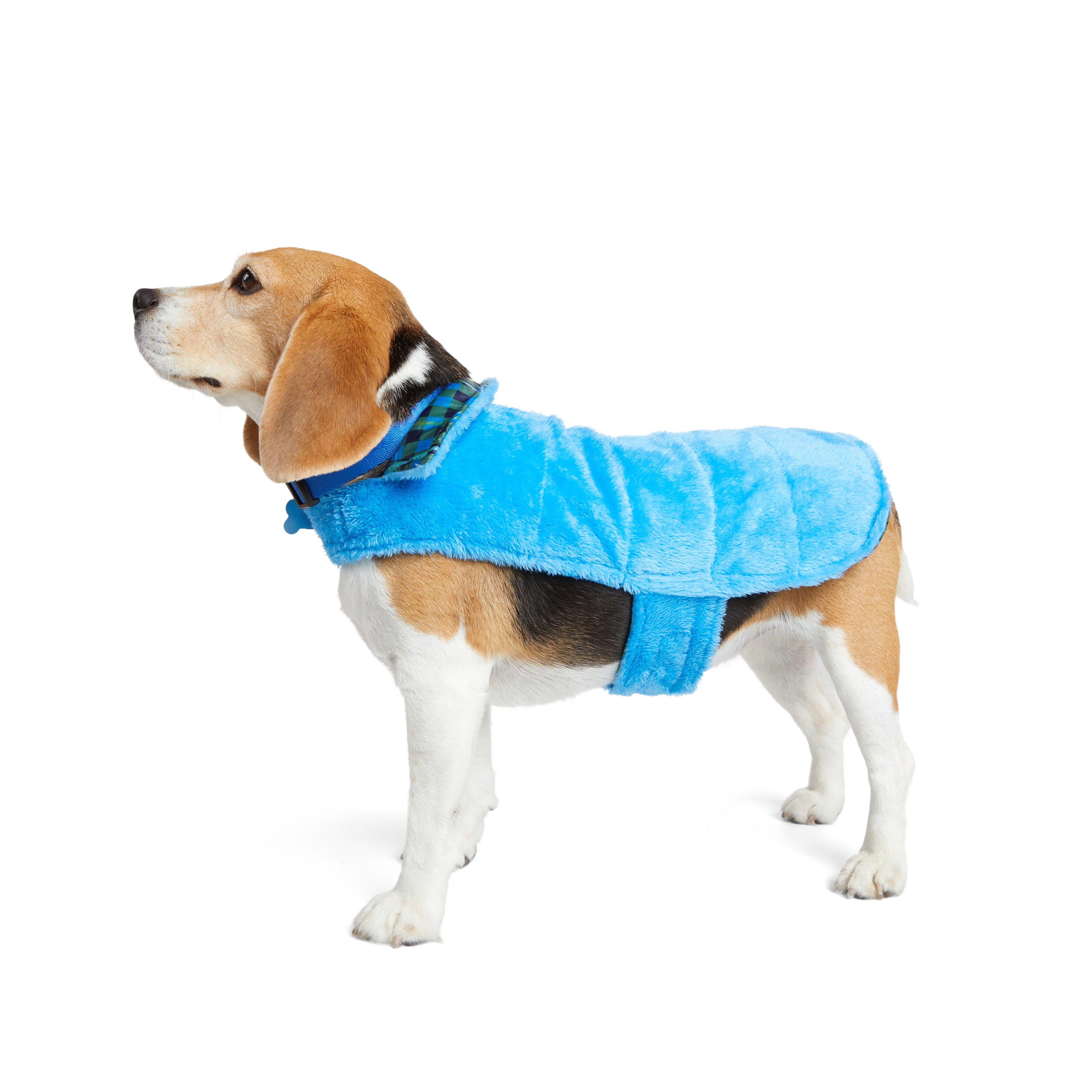 YOULY Blue Reversible Cozy Puffer Dog Jacket， X-Small/Small