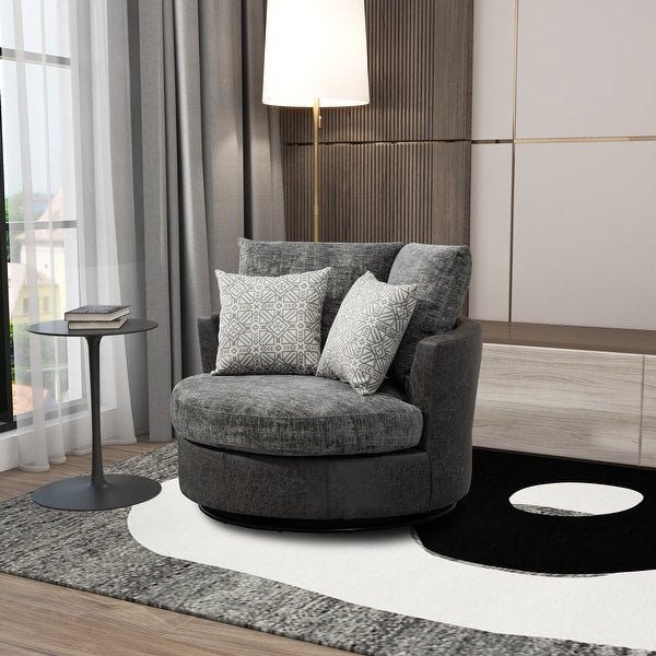 42.2W Swivel Accent Barrel Chair With 4 Pillows， Removable Seat Cushion and Backrest， Chenille Fabric Round Sofa