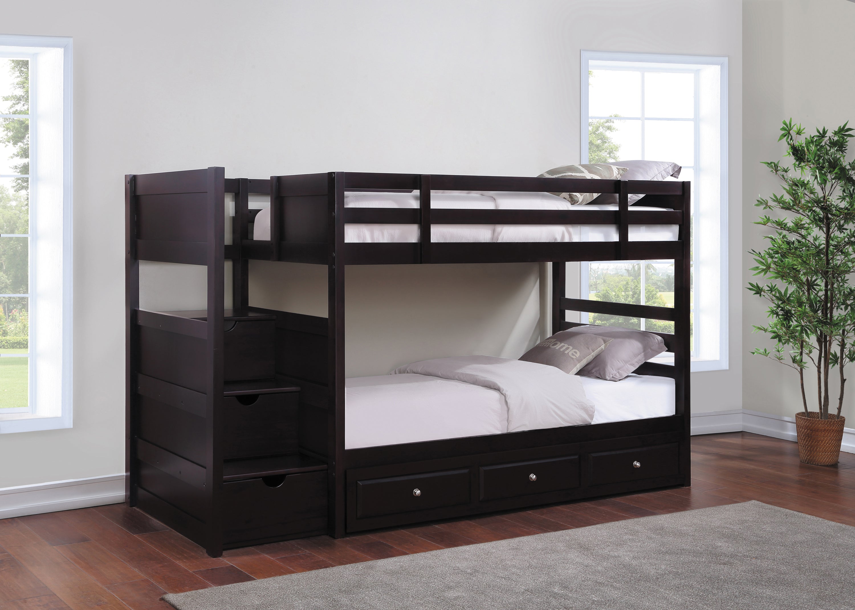 Elliott Twin Over Twin Stairway Bunk Bed Cappuccino-460441