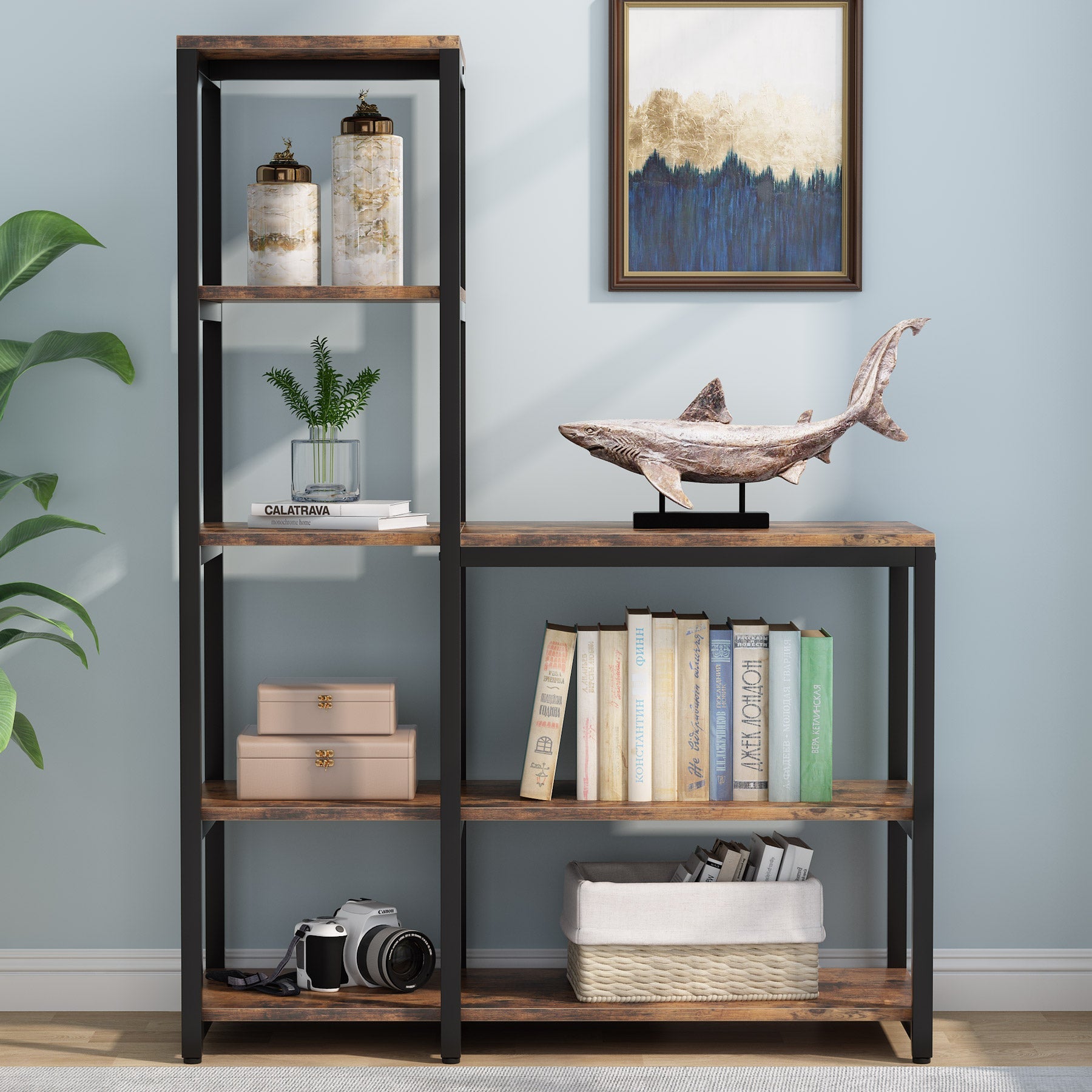 Ladder Bookshelf, 5-Tier Etagere Bookcase Display Rack for Home Office