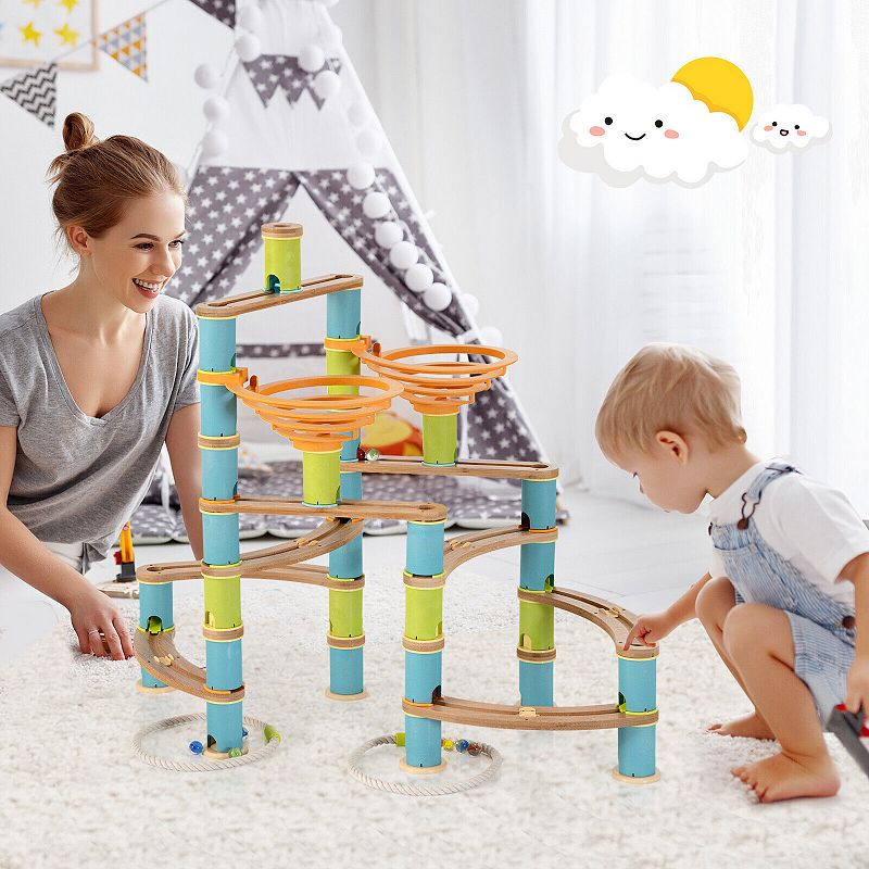 162 Pieces Wicker Marble Run Educational Learning Toy Set