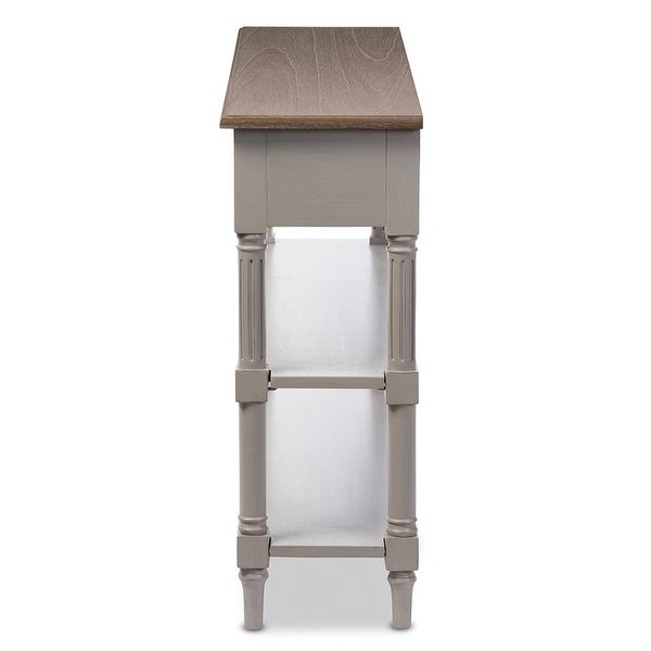 Edouard French Provincial Style White Wash Distressed Wood and Grey Two-tone 2-drawer Console Table