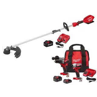 MW M18 FUEL 18V Lithium-Ion Brushless Cordless String Trimmer 8.0 Ah Kit wM18 Brushless Hammer DrillImpact Combo (3-Tool) 2825-21ST-2893-22CX