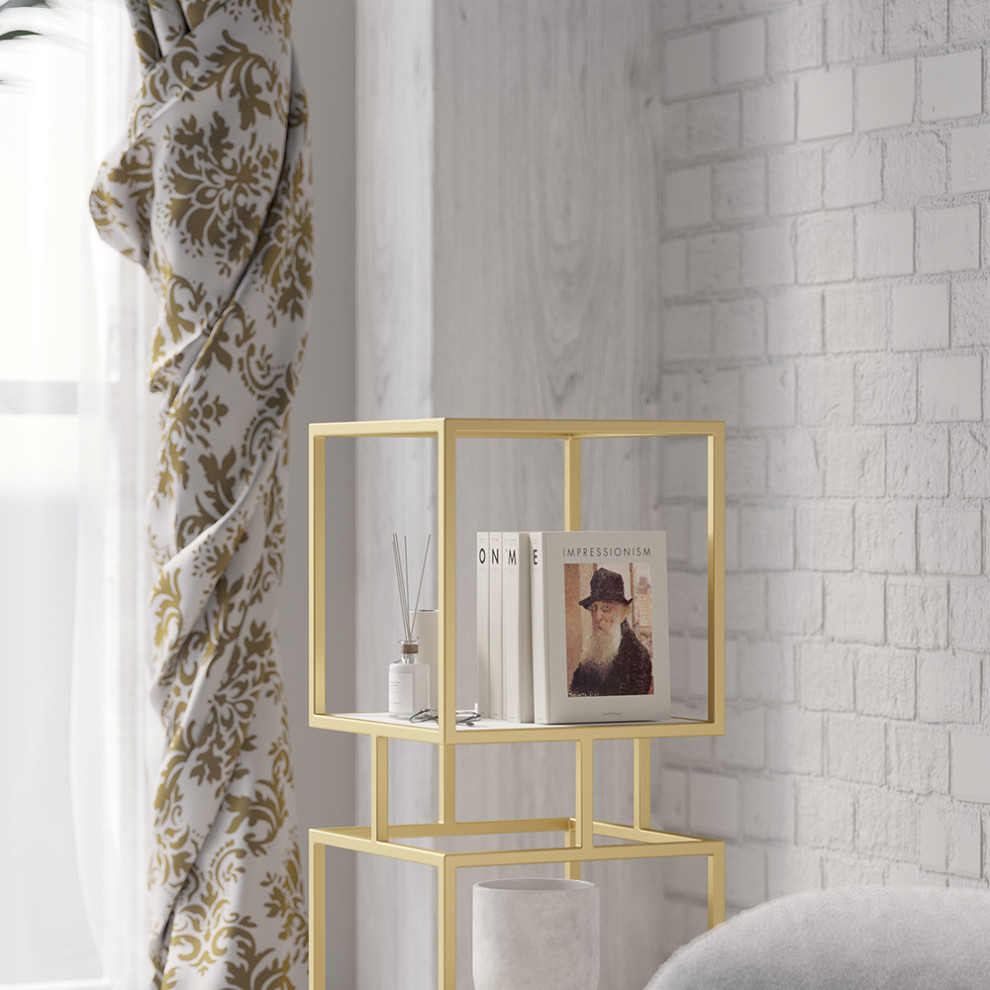 Modern Simple Gold Cube Bookcase with Metal Tower Display Tall Wooden Bookshelf   Contemporary   Bookcases   by Homary International Limited  Houzz