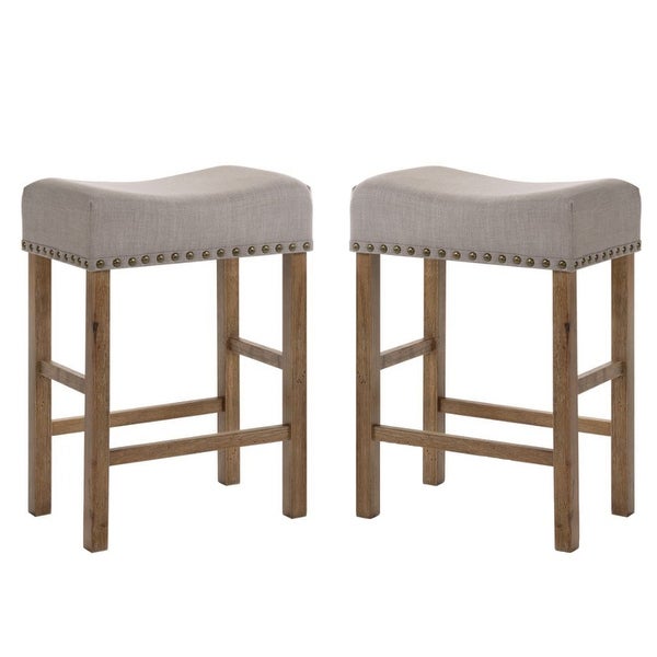 Set of 2 Linen Upholstered Counter Height Stool