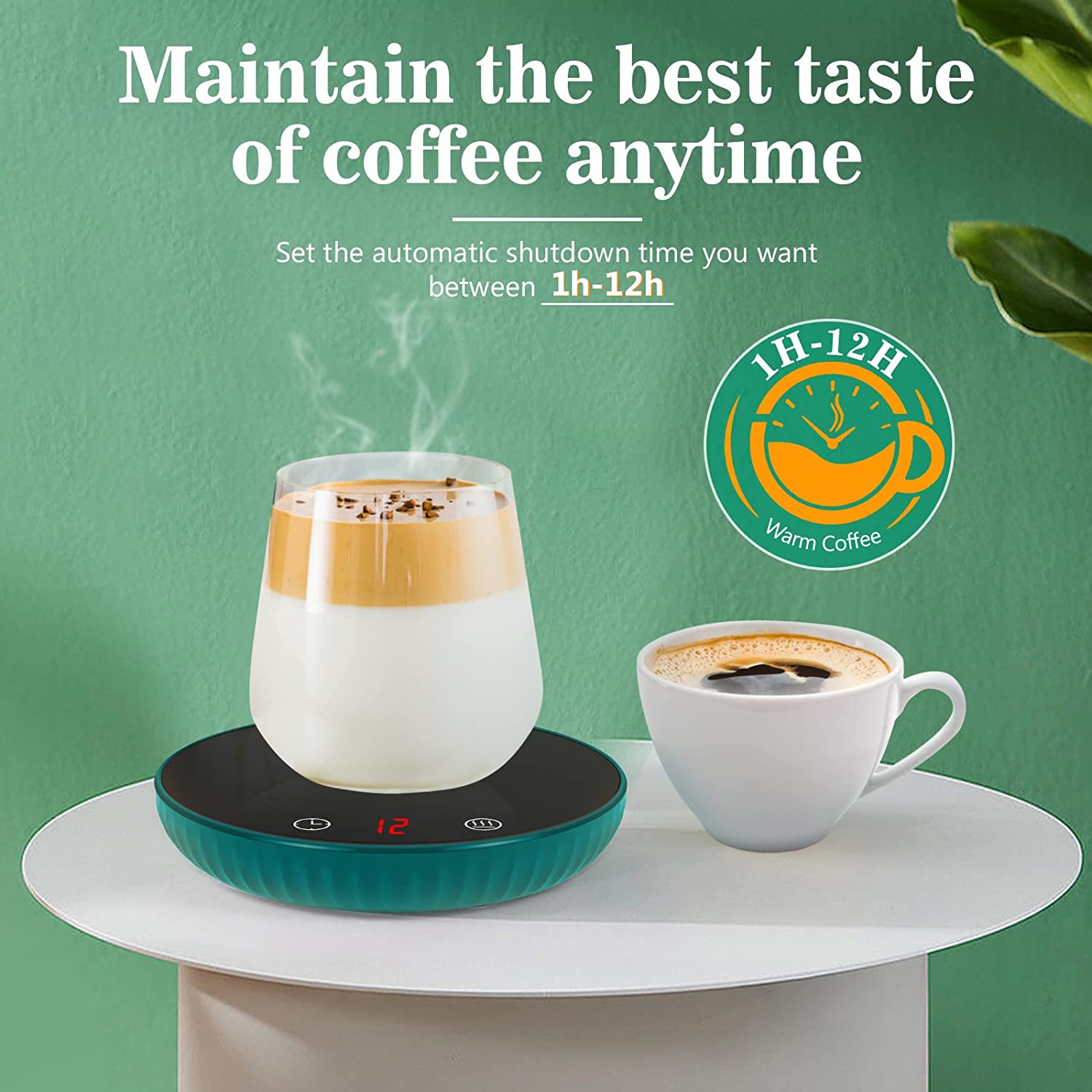 Coffee Mug Warmer， Smart Cup Warmer for Desk with Auto Shut Off， Electric Beverage Warmer with 2 Temperature Settings and 12H Timing， Candle Wax Cup Warmer Heating Plate for Hot Tea， Cocoa， Milk