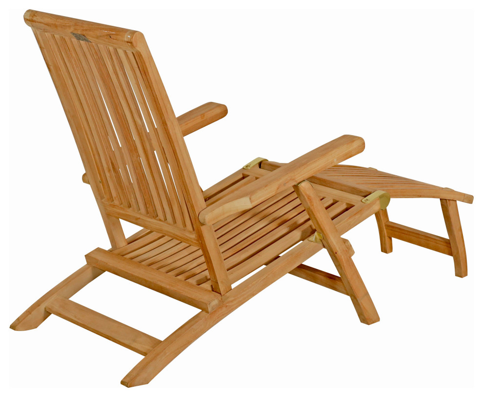 Seven Seas Teak Acapulco Outdoor Patio Reclining Steamer Chair   Transitional   Outdoor Chaise Lounges   by Chic Teak  Houzz