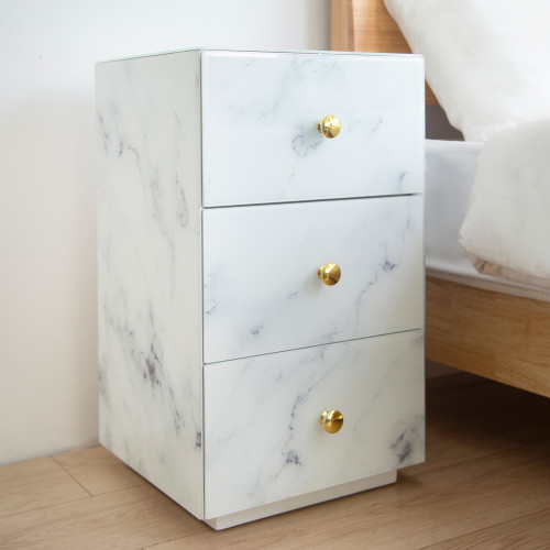 Glass Nightstand  Marble Nightstand with 3 Drawers...