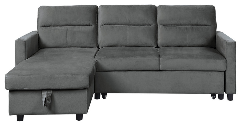 Ivy Velvet Reversible Sleeper Sectional Sofa With Storage Chaise and Side Pocket   Transitional   Sleeper Sofas   by Lilola Home  Houzz