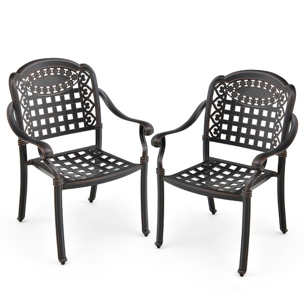 Tangkula 2 Pieces Cast Aluminum Patio Chair Bistro Dining Chair Outdoor Cast Aluminum Chair