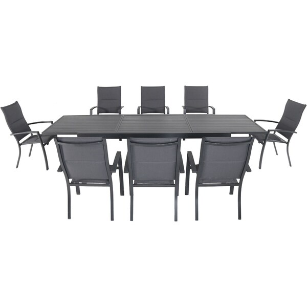 Hanover Naples 9Piece Outdoor Dining Set with 8 Padded Sling Chairs in Gray and a 40