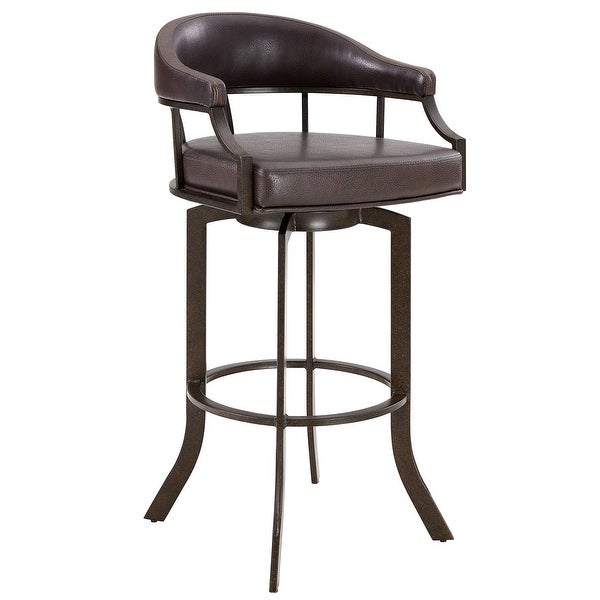 Nuf 30 Inch Swivel Barstool Armchair， Curved Round Back， Brown Faux Leather