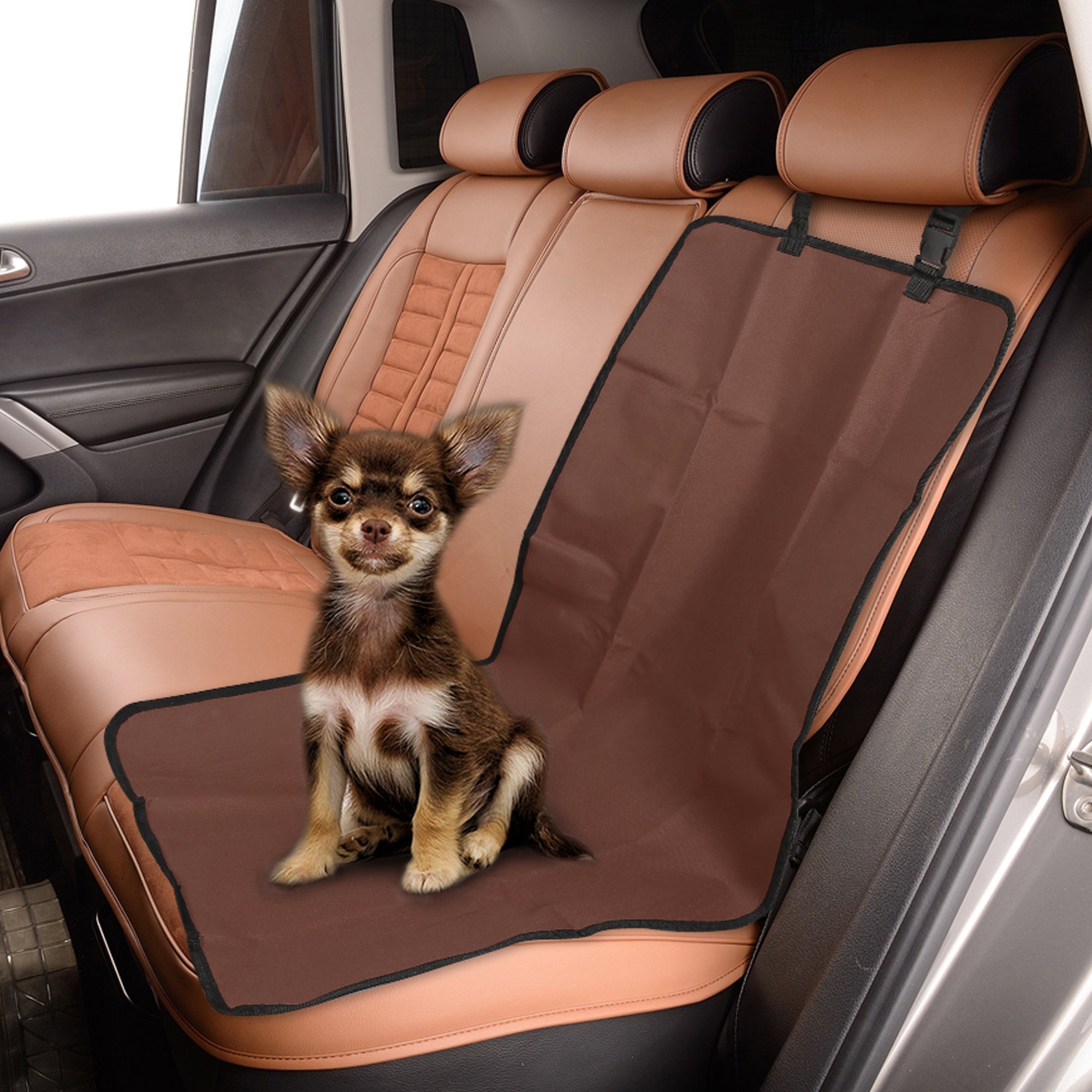 Vehicle Front Dog Back Seat Cover Pet Pad Protector Waterproof Brown 99x49cm