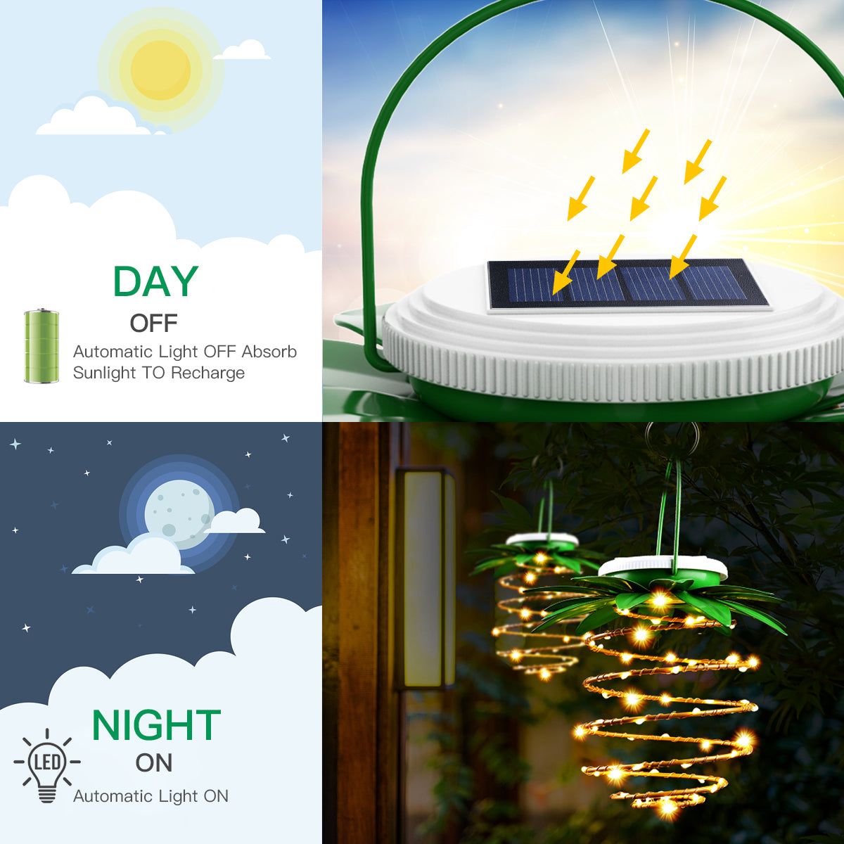 Pack of 2， Outdoor Solar Lantern Hanging Light Garden LED Lamp Yard Patio ， Super Bright Warm White