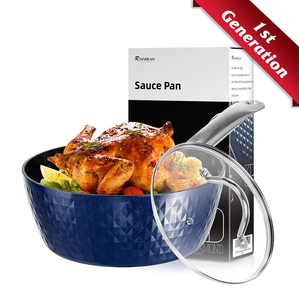 1.8L Induction Saucepan with Lid，Aluminum Ceramic Coating Cooking