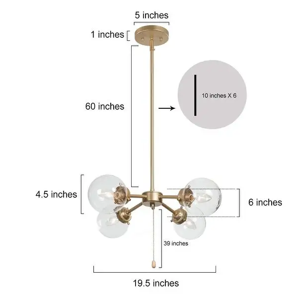 Velus Modern Gold 4-light Orb Glass Chandelier Ceiling Pendant for Dining Room - D19.7