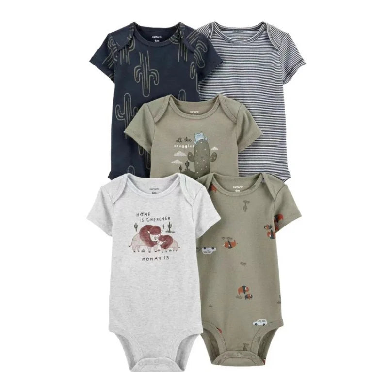 5Pcs Summer Newborn Baby Girls Boys Clothing Toddler Bodysuits Short Sleeve Kids Clothes Cotton Cartoon Ropa Bebe Jumpsuit 6-24M