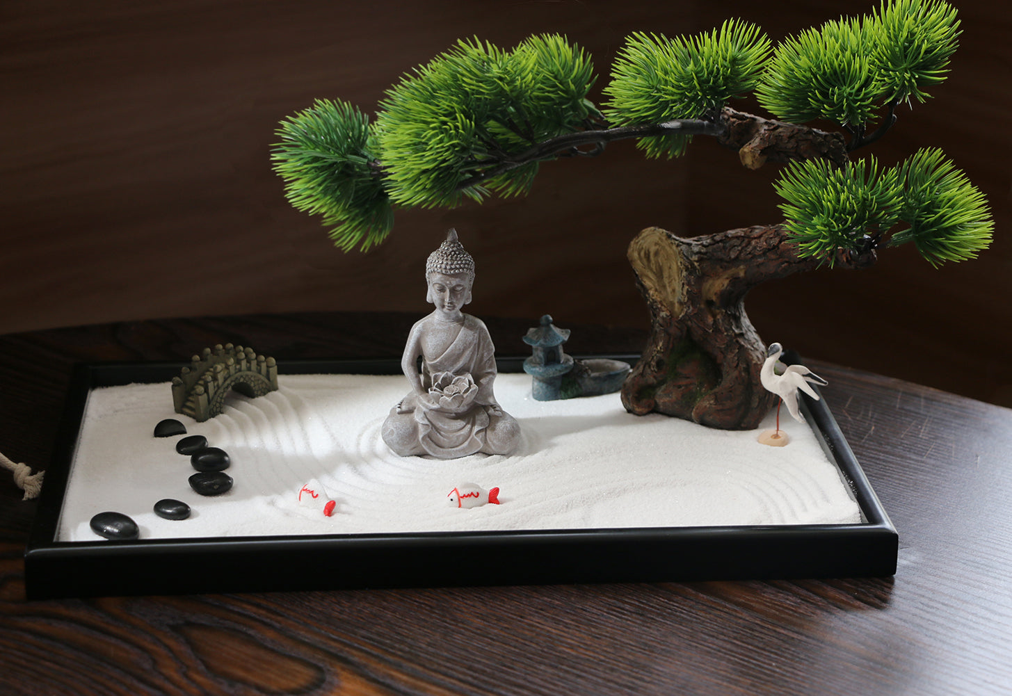 Japanese Tabletop Meditation Buddha Zen Garden Kit Tabletop Rock Sand Garden Office Home Desktop Relaxation Sandbox Decor