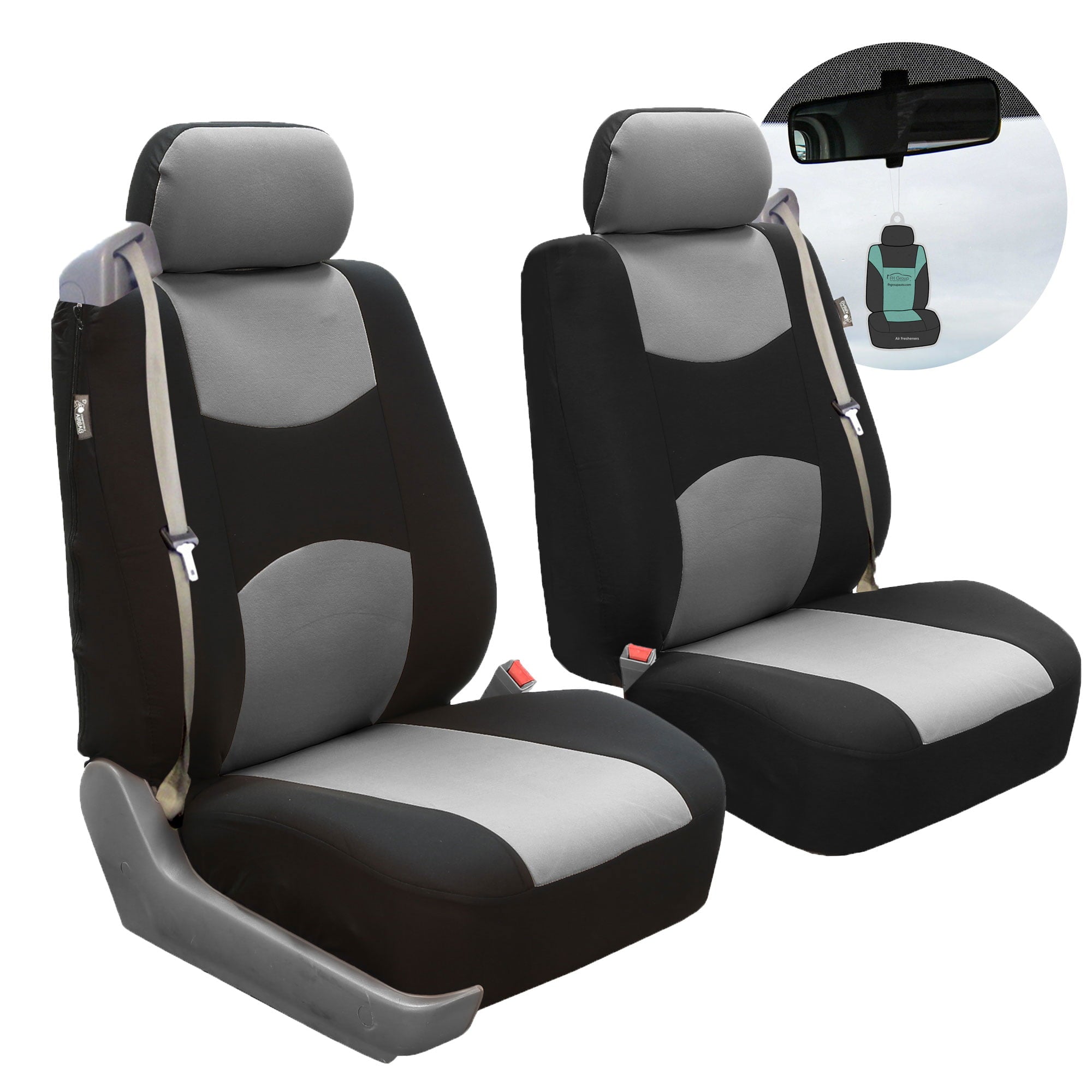 FH Group Flat Cloth AFFB351GRAY102 Gray Flat Cloth Front Set Car Seat Cover with Air Freshener