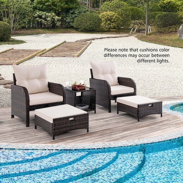 Costway 5 PCS Patio Conversation Set with 2 Chairs 2 Ottomans and 1