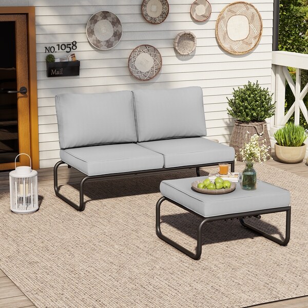 Outdoor Daybed with Cushion and Adjustable Back，Convertible to Patio Conversation Set