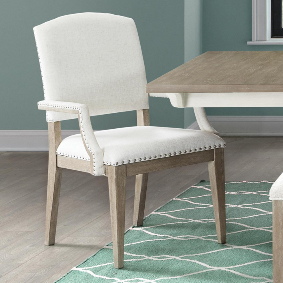 Set of 2 Dining Chair  Hardwood Frame With Curved Arms  ampNailhead Trim  White   Transitional   Dining Chairs   by Decor Love  Houzz